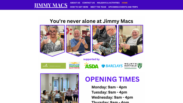 Screenshot of the Jimmy Mac's (Activity Centre For The Retired And Disabled) website