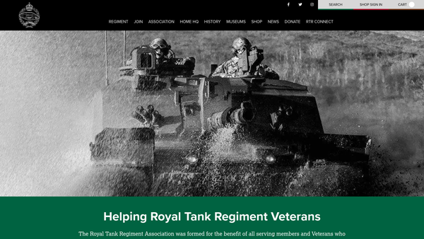 Screenshot of the The Royal Tank Regiment Publications Trust website