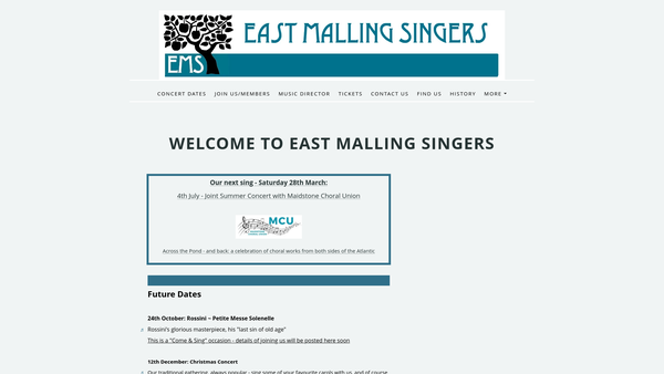 Screenshot of the East Malling Singers website