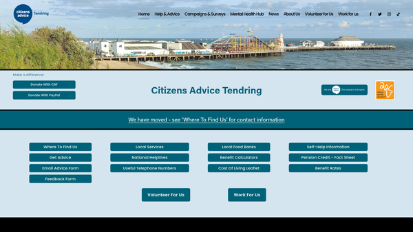 Screenshot of the Citizens Advice Bureau Tendring website