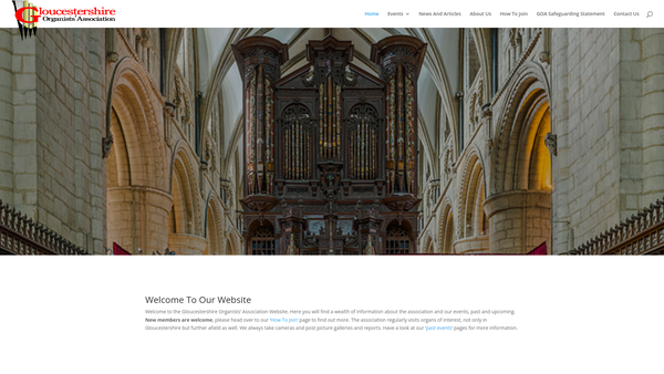 Screenshot of the The Gloucestershire Organists' Association website