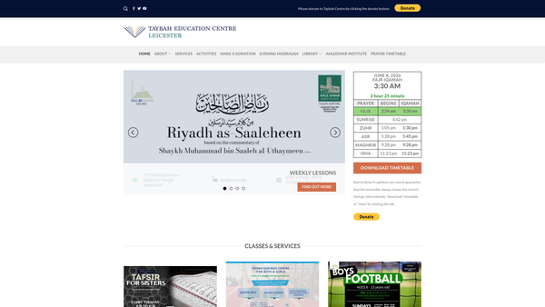 Screenshot of the Taybah Culture, Community And Education Centre website