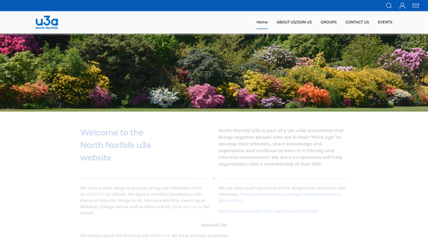 Screenshot of the University Of The Third Age, North Norfolk website