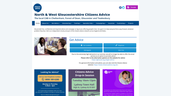 Screenshot of the North And West Gloucestershire Citizens Advice website