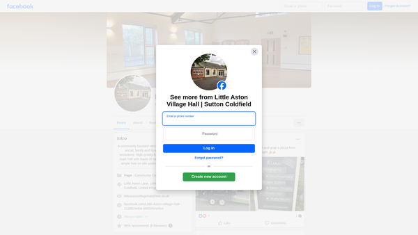 Screenshot of the The Little Aston Village Hall website
