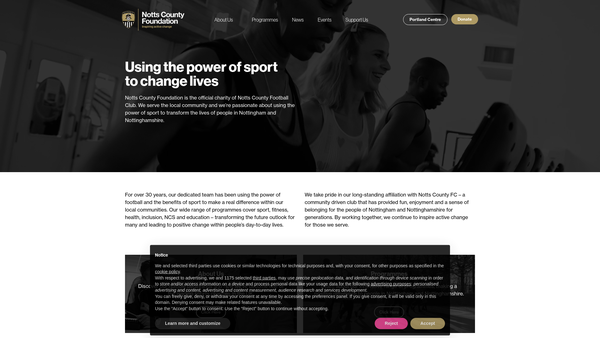 Screenshot of the Notts County F.C. Community Programme website