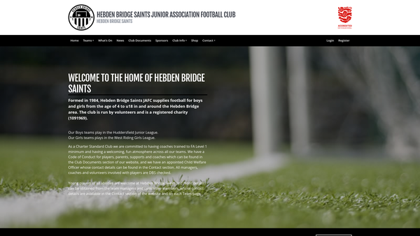 Screenshot of the Hebden Bridge Saints Junior Association Football Club website