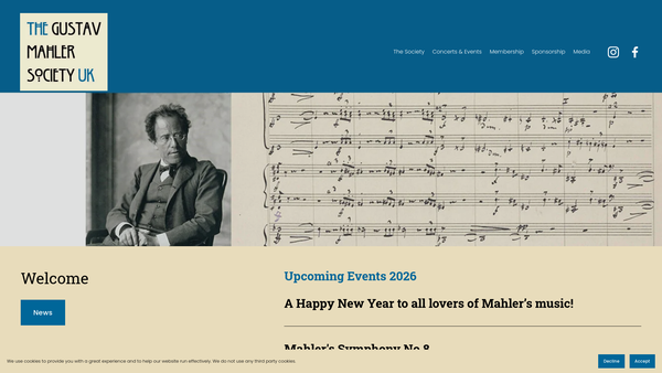Screenshot of the The Gustav Mahler Society Of The United Kingdom website