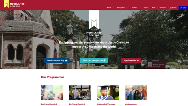 Screenshot of the Moorlands College website
