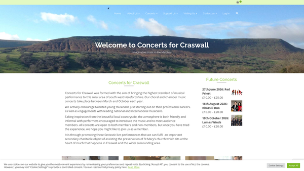 Screenshot of the Concerts for Craswall Trust website