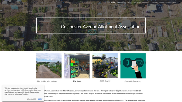 Screenshot of the Colchester Avenue Allotments Association website
