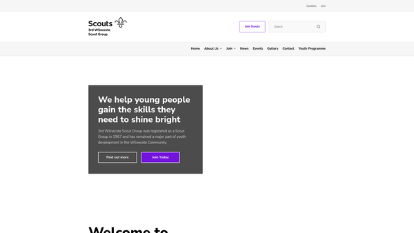 Screenshot of the 3rd Wilnecote Scout Group website