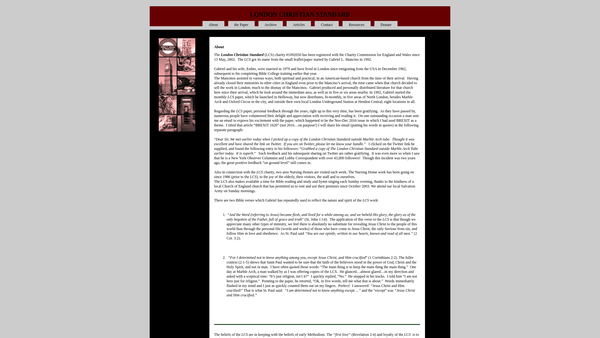 Screenshot of the London Christian Standard website