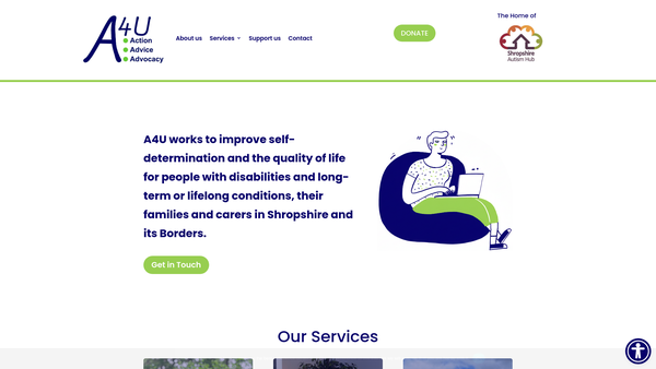 Screenshot of the A4u website