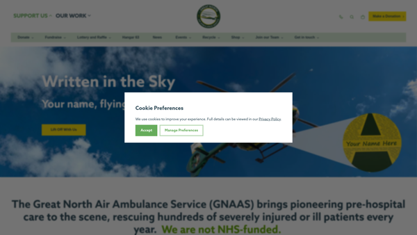 Screenshot of the The Great North Air Ambulance Service website