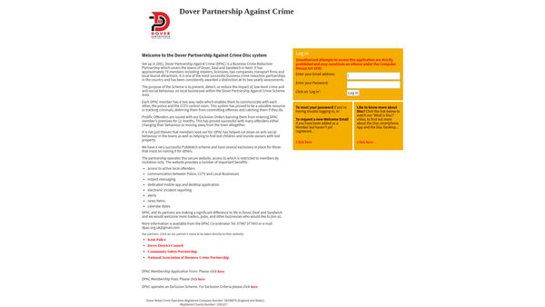 Screenshot of the Dover Retail Crime Operation website