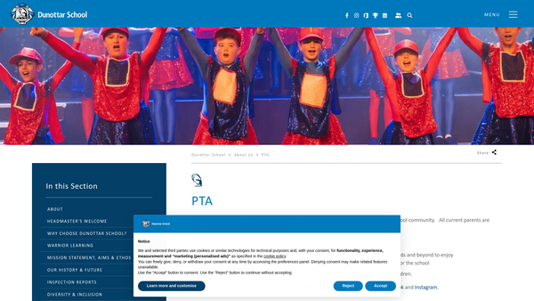 Screenshot of the Love Dunottar PTA website