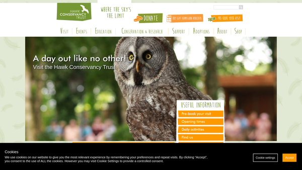Screenshot of the Hawk Conservancy Trust Limited website