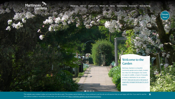 Screenshot of the Martineau Gardens website