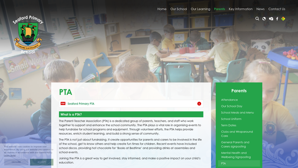 Screenshot of the Making A Difference Seaford Primary School PTA website