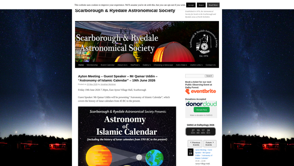 Screenshot of the Scarborough And Ryedale Astronomical Society website