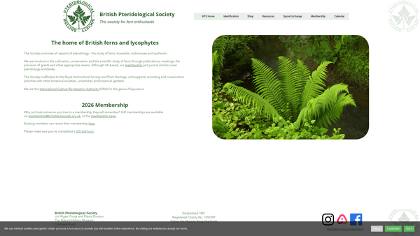 Screenshot of the The British Pteridological Society website