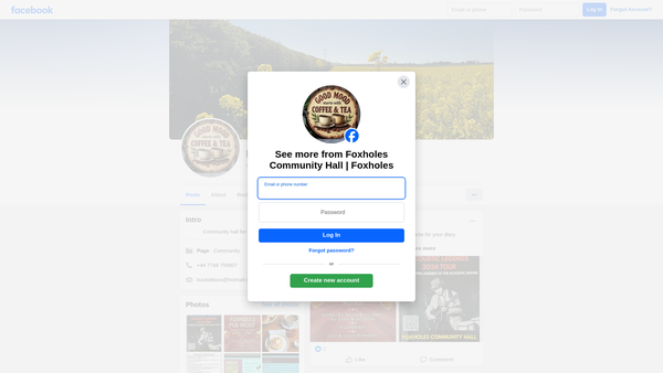 Screenshot of the Foxholes Village Hall website