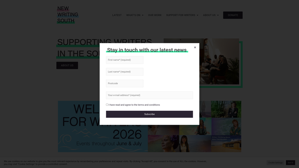 Screenshot of the New Writing South website