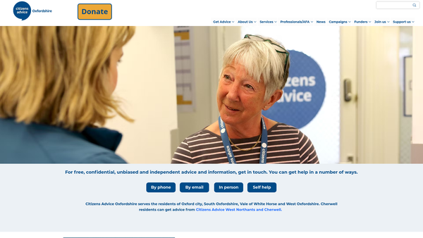 Screenshot of the Citizens Advice Oxfordshire website