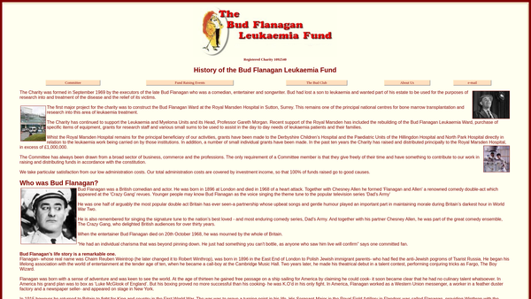 Screenshot of the Bud Flanagan Leukaemia Fund Limited website