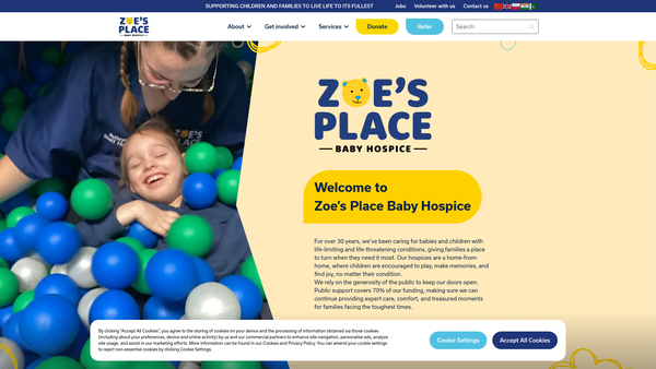 Screenshot of the Zoe's Place Trust website