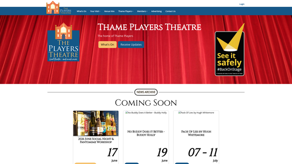 Screenshot of the Thame Players Theatre Company website