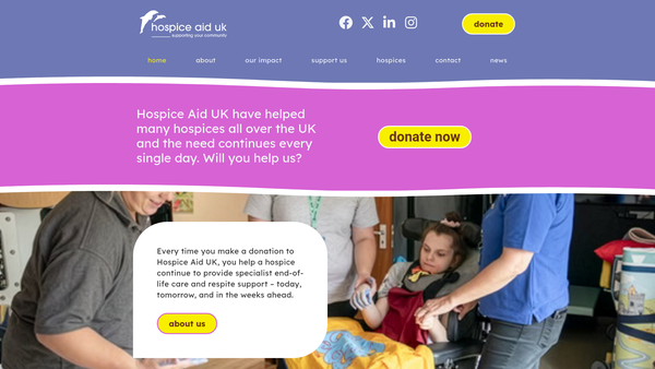 Screenshot of the Hospice Aid UK website