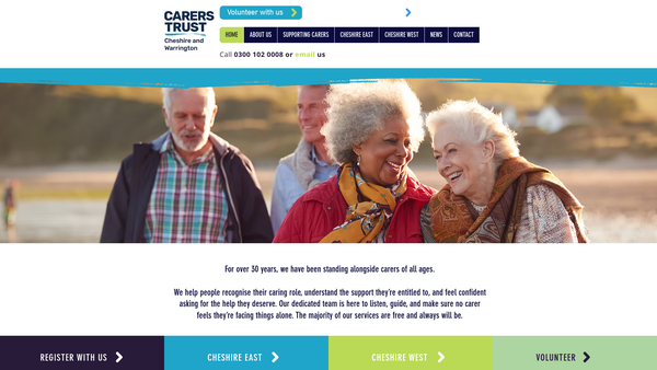 Screenshot of the Cheshire Carers Centre website