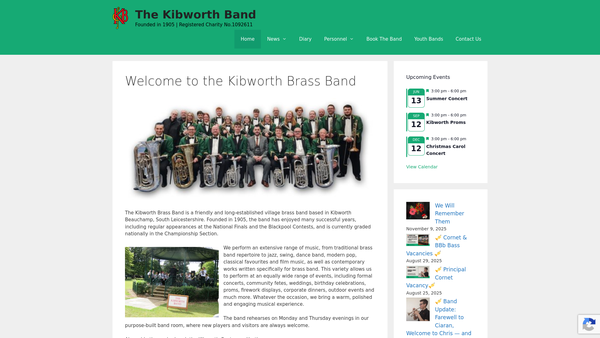 Screenshot of the The Kibworth Band website