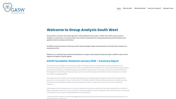 Screenshot of the Group Analysis South West website