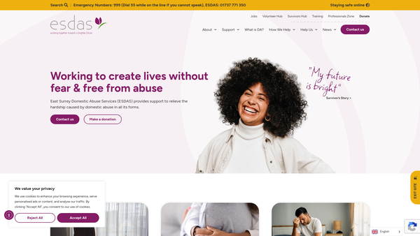 Screenshot of the East Surrey Domestic Abuse Services (Esdas) website