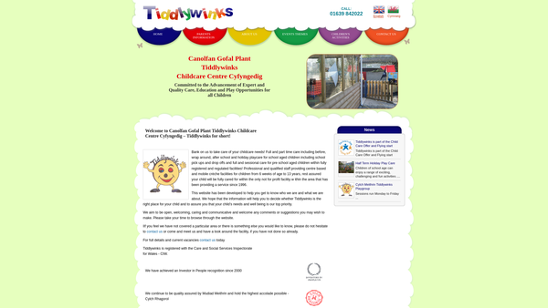 Screenshot of the Canolfan Gofal Plant Tiddlywinks Childcare Centre Cyfyngedig website