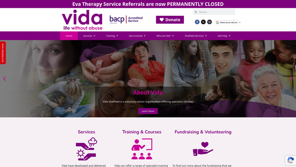 Screenshot of the Vida Sheffield website