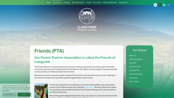 Screenshot of the Friends Of Llangynidr School website