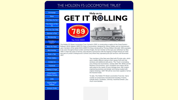 Screenshot of the The Holden F5 Steam Locomotive Trust website