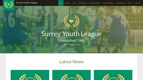 Screenshot of the Surrey Youth League website