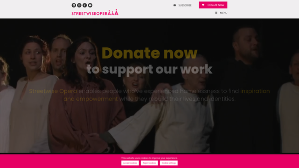 Screenshot of the Streetwise Opera website