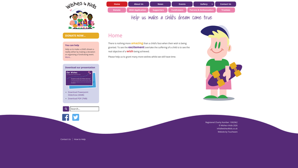 Screenshot of the Wishes 4 Kids website