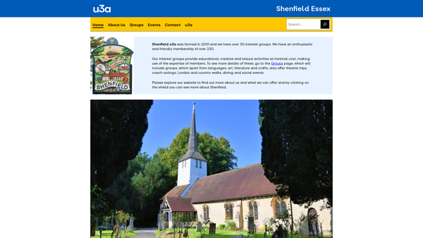 Screenshot of the Shenfield University Of The Third Age website