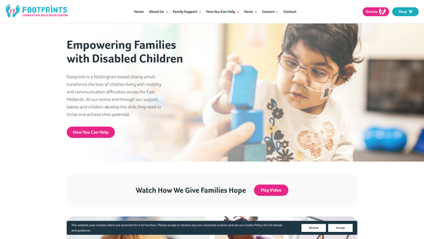 Screenshot of the Footprints Conductive Education Centre Ltd website