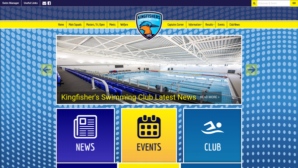 Screenshot of the Kingfishers Swimming Club website