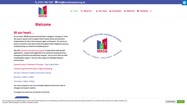 Screenshot of the Merseyside Refugee Support Network website