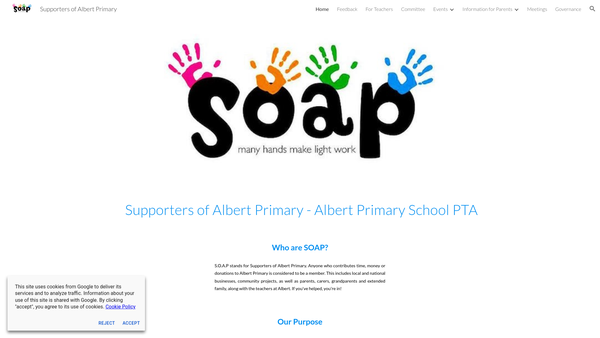 Screenshot of the Albert Primary School PTA website