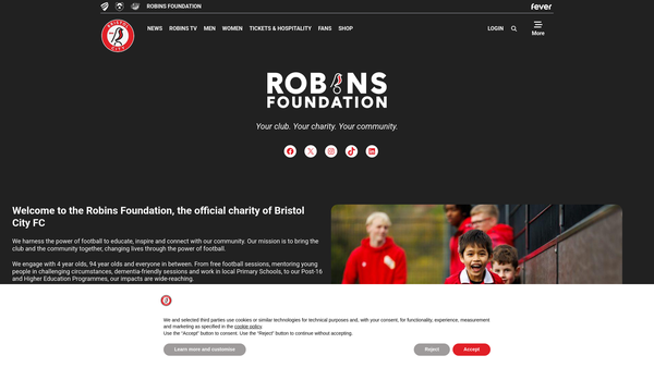 Screenshot of the Bristol City Robins Foundation website